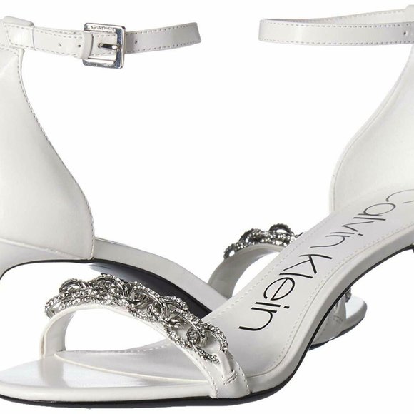 Calvin Klein" Reem 2" Ankle Strap Sandal In White Leather - Picture 3 of 16